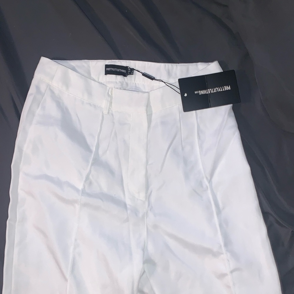 pretty little thing white wide leg high waist pants